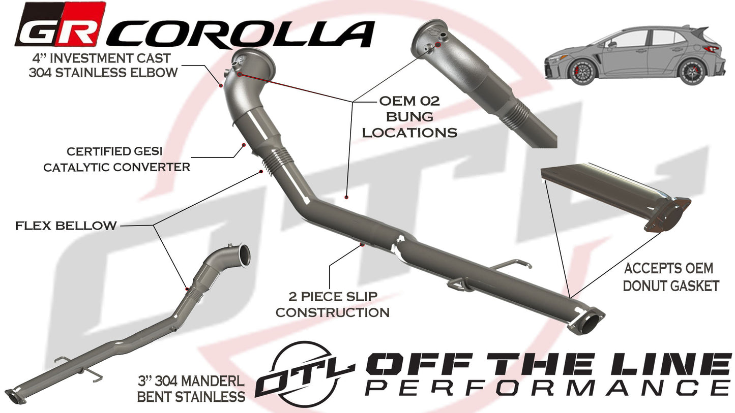 OTL Performance 3 inch Catted Downpipe - 2023+ Toyota GR Corolla